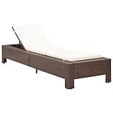 KGFHERENB Sunbed with Cushion, Brown Poly Rattan Outdoor Sun Lounger, Adjustable Reclining Patio Chair with Powder-Coated Steel Frame for Poolside, Balcony, and Garden
