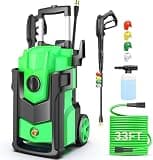 Electric Pressure Washer, 5000 PSI 4.0 GPM Heavy Duty Power Washer, with 4 Nozzles,Foam Cannon,33FT Hose Reel and 500ml Soap Bottle for Home/Cars(Grass)
