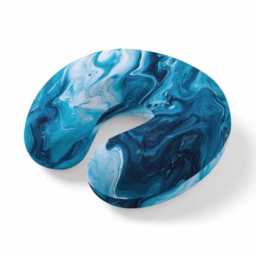 ZFUNCING Travel Pillows U-Shaped Neck Pillow Abstract Blue Ocean Flowing Ergonomic Memory Foam Pillow Head Cushion,Sea Waves Art Soft Portable Neck Pillows for Office Airplane Car Train