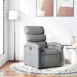 KHNLGFR Manual Recliner Chair with 6 Massage Points, Light Grey Fabric Reclining Armchair with Side Pocket, USB Powered Vibration Massage Chair with 135 Degree Tilt