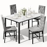 Hooseng Dining Table Set for 4, Faux Marble Small Kitchen Table Chairs Set of 4 with Luxurious Button Tufted Dinner Chairs for Kitchen and Dining