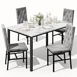 Hooseng Dining Table Set for 4, Faux Marble Small Kitchen Table Chairs Set of 4 with Luxurious Button Tufted Dinner Chairs for Kitchen and Dining