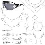 IHFAIO Y2k Accessories, 17 Pcs Y2K Set, Y2K Sunglasses, Star Necklace, Earrings, Pant Chain, Hair Clips, Bracelet, Y2K Accessories Women
