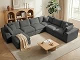 Benazcap Oversized Cloud Sectional Couches for Living Room, L-Shaped Convertible Sofa, 7-Seat Modular Boneless Couch with Movable Ottoman, Darkgrey