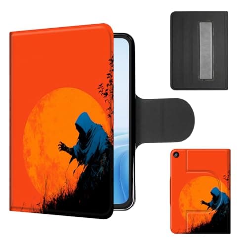 Cdkfxjy Case for Fire HD 10 13th 2023 Release, 360° Rotating Stand with Secure Hand Strap, Protective Cover with Auto Sleep/Wake, Lightweight Shockproof Shell, Orange Sky Ghost