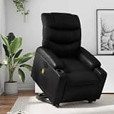 LPERTGFHU Electric Power Lift Recliner Chair with Massage, Faux Leather Vibrating Reclining Sofa for Elderly, 6 Massage Points, Cup Holders and Side Pocket, Black