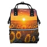 Fuzquwu Sunset Golden Sunflower Field Print Diaper Bag Backpack,Travel Daypack For Mom Dad,Diaper Tote Backpack