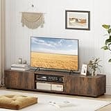 Tangkula Modern TV Stand for up to 70” TVs, 63”L Minimalist Entertainment Center w/ 2 Doors & Open Shelves, Media Console Table Storage Cabinet with 6 Support Feet for Living Room (Rustic Brown, 63”L)