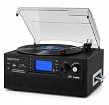 FEKTIK 10-in-1 Bluetooth Turntable with Built-in Speaker, Vinyl Record Player CD Cassette and FM Radio Combo, AUX in RCA Out USB MP3 Recording Headphone Jack Compact Stereo System for Home