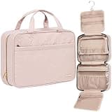 NISHEL Travel Toiletry Bag for women, Portable Hanging Organizer for Family-Sized Shampoo, Conditioner, Brushes Set, Makeup Accessories, Extra Large Size, Pink
