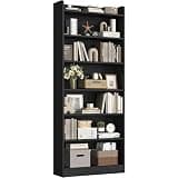 7-Tier Modern Open Bookcase, Black Freestanding Storage Display Shelf with Top Open Compartment, Multipurpose Organizer for Books, Decor, Home Office, Study and Living Room