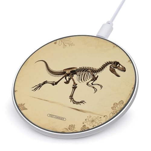 Dinosaur Skeleton Print Wireless Charger with USB Cable,Aluminum Alloy Frame 10W Max Compatible Fast Wireless Charging Pad- 3.2ft Cable Included for Travel Home Office Desk