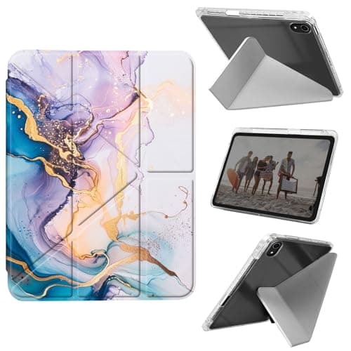 Case for iPad mini 7 A17 Pro 2024/iPad Mini 6 2021 8.3 Inch iPad mini 7th/6th Gen Case, Shockproof Clear with Pencil Holder Folding Y Shape Stand Cover,Blue Pink Gold Marble