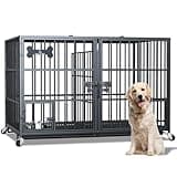 Dosker 42 inch Heavy Duty Metal Dog Crate with Divider for 2 Dogs/Large Dog, All Metal Open Top Escape Proof Cage, Indoor Dog Kennel with Wheels, Floor Grid, Tray, Feeding Bowl