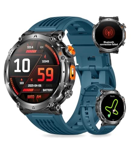 TAYSHILEY Men's Military Smart Watch with GPS, 1.7-Inch HD Screen, 3ATM, Supports Answer/Make Calls, with LED Flashlight, 100+ Sports Modes, Fitness Tracker (Blue Tape)