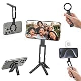 ULANZI MA60 Magnetic Phone Tripod Stand for iPhone - Aluminium Smartphone Mini Tripod Pocket Cell Phone Stand N52 Strong Magnet Quick Mount Compatible with iPhone17 16 15 14 13 12 Series, Black