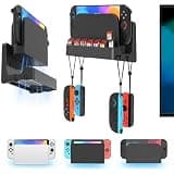 Kosker Switch 2/1 Wall Mount Kit for Switch 2/ OLED/Original Versions, Shelf Wall Holder Stand with Joycons Strap Hanger & 14 Game Slots Rack for S Witch TV Dock Console, Display Bracket Behind TV