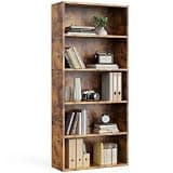 POMILER 5-Tier Bookcase with Adjustable Shelves, MDF, Rustic Brown, Anti-Tip, Floor Standing, 9.2x23.8x53 Inch, for Home and Office Storage