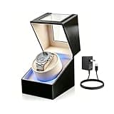 Anyasun Watch Winder for Automatic Watches:Automatic Single Watch Winder with Japanese Quiet Motor,Rotating Watch Case with LED Light,4 Modes Watch Rotator for Men,Type-C Adapter (Black PU)