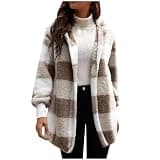 xiaoleilemon Womens Oversized Sherpa Jacket Plaid Print Fuzzy Fleece Zip Up Hoodies Warm Fall Fashion Outfits Winter Coats