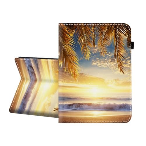 CICPLKSE Case for Samsung Galaxy Tab A11 + Plus/A9 + Plus 5G 11 Inch 2025/2023,Premium PU Leather Cover with Auto Sleep Wake,Tropical Beach Sunset