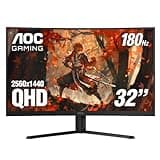 AOC CQ32G4VE 32" Curved Ultra-Wide Gaming Monitor QHD 2560x1440, 1500R, 180Hz, 0.5ms MPRT, 2X Display Port, HDMI, HDR, Gaming Console Compatible, 3-Year Zero Dead Pixel Guarantee