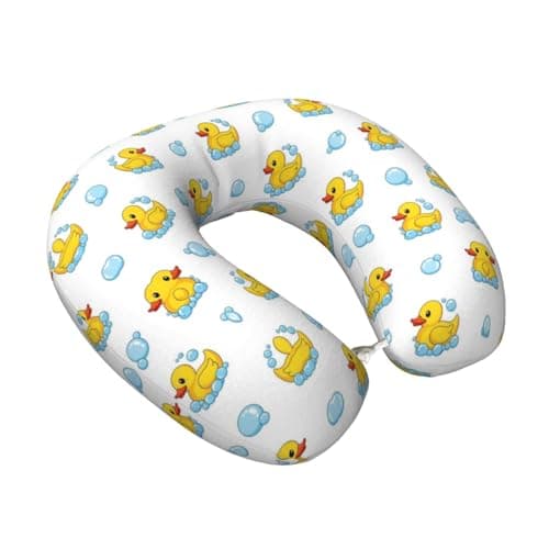 PPIKTC Comfort Memory Foam Neck Pillow Cute Funny Cartoon Yellow Rubber Ducks Bubbles, U-Shaped Design for Travel Support on Long Flights and Road Trips