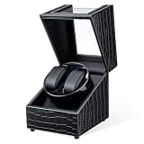 Mcbazel Watch Winder for Automatic Watches, Double Automatic Watch Winder Box with Quiet Japan-made Motor, 2 Slots Watch Display Storage Rotation Wrist watch Box (Black Crocodile Pattern Leather)
