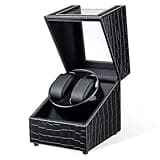 Mcbazel Watch Winder for Automatic Watches, Double Automatic Watch Winder Box with Quiet Japan-made Motor, 2 Slots Watch Display Storage Rotation Wrist watch Box (Black Crocodile Pattern Leather)