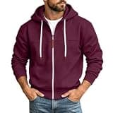 Lmdudan Men's Zip Up Hoodies Long Sleeve Loose Fit Drawstring Sweatshirts Comfy Fall Winter Lounge Outerwear with Pockets Wine