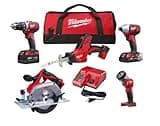 Milwaukee M18 18-Volt Lithium-Ion Cordless 5-Tool Combo Kit, 2 Batteries, Charger, Carrying Case