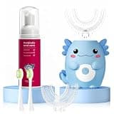 PVOGRT Kids Electric U Shaped Toothbrush,Kids Axolotl Sonic Full Mouth Toothbrush with 4 Soft Brush Head Automatic 6 Cleaning Modes IPX7 Waterproof 360 Degree Cleaning - Age2-15 Blue