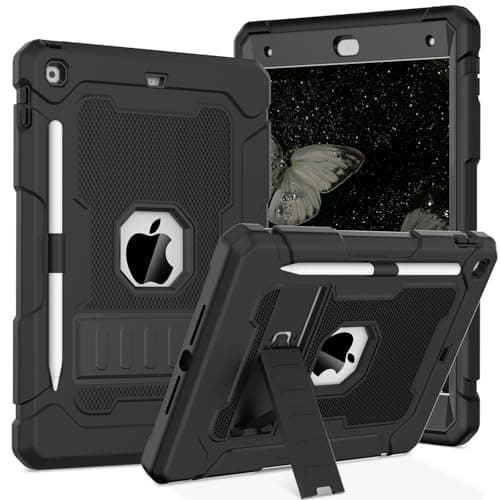 LTROP for iPad 9th / 8th / 7th Generation Case 10.2 inch (2021/2020/2019 Release), Heavy Duty Shockproof Protective Cover with Built-in Kickstand/Pencil Holder for iPad 10.2 inch, Black