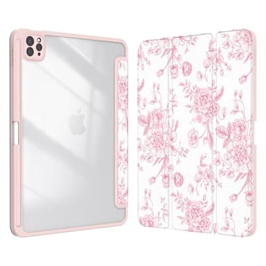 Xkladz Case for iPad pro 10.5 inch 2017/ iPad Air 3rd Generation 2019, Case with Pencil Holder, Clear Back Cover Cute Design for Women Girls, Auto Sleep/Wake, Artistic Flower