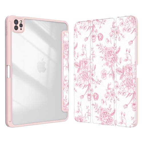 Xkladz Case for iPad pro 10.5 inch 2017/ iPad Air 3rd Generation 2019, Case with Pencil Holder, Clear Back Cover Cute Design for Women Girls, Auto Sleep/Wake, Artistic Flower