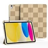 Ouinice Case for iPad 11th Generation A16 (2025), iPad 10th Generation 10.9-inch Case 2022, Slim Full Protective Cover with Pencil Holder, Trifold Stable Stand, Brown Checkered