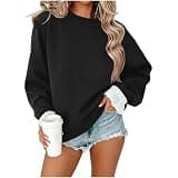Beessbest Sweatshirt for Women Ruffled Splicing Cuff Long Sleeve Black