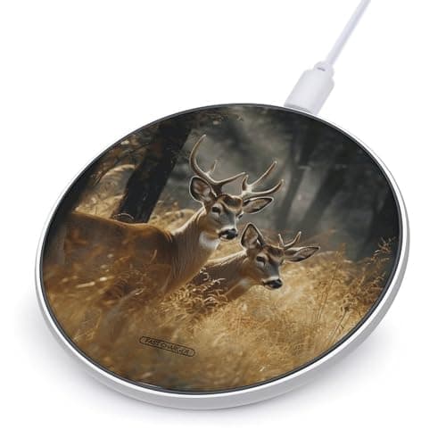 Nature Wild Animal Deers Wireless Charger, 10W Qi-Certified Fast Wireless Charging Pad with USB Cable & LED Indicator Fashion Charger Mat Portable Charging Station for All Qi-Enabled Phones