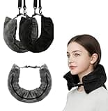 MWODC Stuffable Travel Pillow, 2 Pack, Velvet, Neck Pillow for Travel Adjustable Strap, Multifunctional Neck and Lumbar Support Cushion for Planes, Cars, Trains, Black and Grey