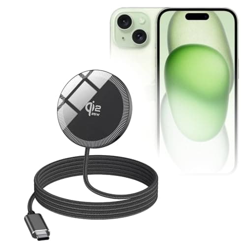 BoxWave Cables & Adapters Compatible with Apple iPhone 15 - MagnetoDisc Qi2 Wireless Charger (25W), Circular Magnet Desktop Travel Disc - Jet Black