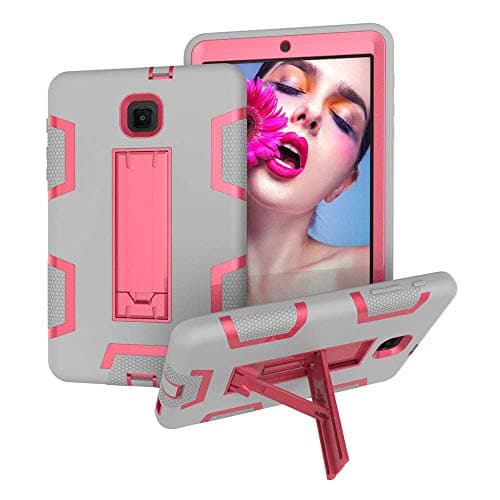 Cherrry Case for Galaxy Tab A 8.0 Case 2018,Three Layer Shockproof Armor Defender Full-Body Rugged Protective Case Cover with Stand for Samsung Galaxy Tab A 8.0 2018 SM-T387/T387v (Gray/Pink)