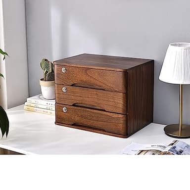 EliteBloom Solid Wood Storage Box, Desk Organizers with Lock,File Cabinet Office Desktop Debris Storage Box, Locking Filing Cabinet 2/3/4 Drawers (3 Layer)