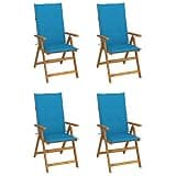 KNERPWD Oil Finished Acacia Wood Patio Reclining Chairs 4 Pcs with Cushions, Adjustable Backrest 5 Positions Wooden Armchairs Set for Outdoor Lounge