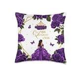 Mis Quince Años Enchanted Rose Purple Floral Princess Decor Throw Pillow