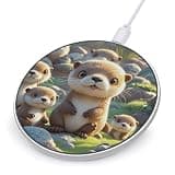 Cartoon Brown Otters Wireless Charger 10W Portable Fast Wireless Charging Pad Compatible with Phone Slim Charging Station Lightweight Charger Mat Charging Block for Travel Home Office