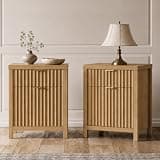 Walsham Fluted Nightstand Set of 2 with Charging Station, Modern Bedside Tables with 2 Drawers, USB-C & USB-A, Wood Side Tables for Bedroom & Sofa, Golden Oak
