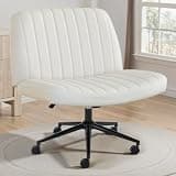 OLIXIS Criss Cross Chair with Wheels Wide Cross Legged Office Desk Vanity Chair Comfy Fabric Armless Adjustable Swivel for Home Computer Task PU Beige