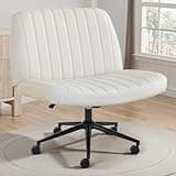 OLIXIS Criss Cross Chair with Wheels Wide Cross Legged Office Desk Vanity Chair Comfy Fabric Armless Adjustable Swivel for Home Computer Task PU Beige