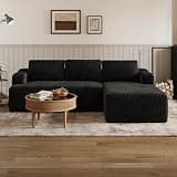 Novilla L-Shape Sectional Couches for Living Room with Smarts Coil® Support, 3 Seater Sectional Sofas for Living Room Bedroom, Corduroy Cloud Couch Sectional, No Assembly(Black, Right Hand Facing)