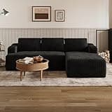 Novilla L-Shape Sectional Couches for Living Room with Smarts Coil® Support, 3 Seater Sectional Sofas for Living Room Bedroom, Corduroy Cloud Couch Sectional, No Assembly(Black, Right Hand Facing)